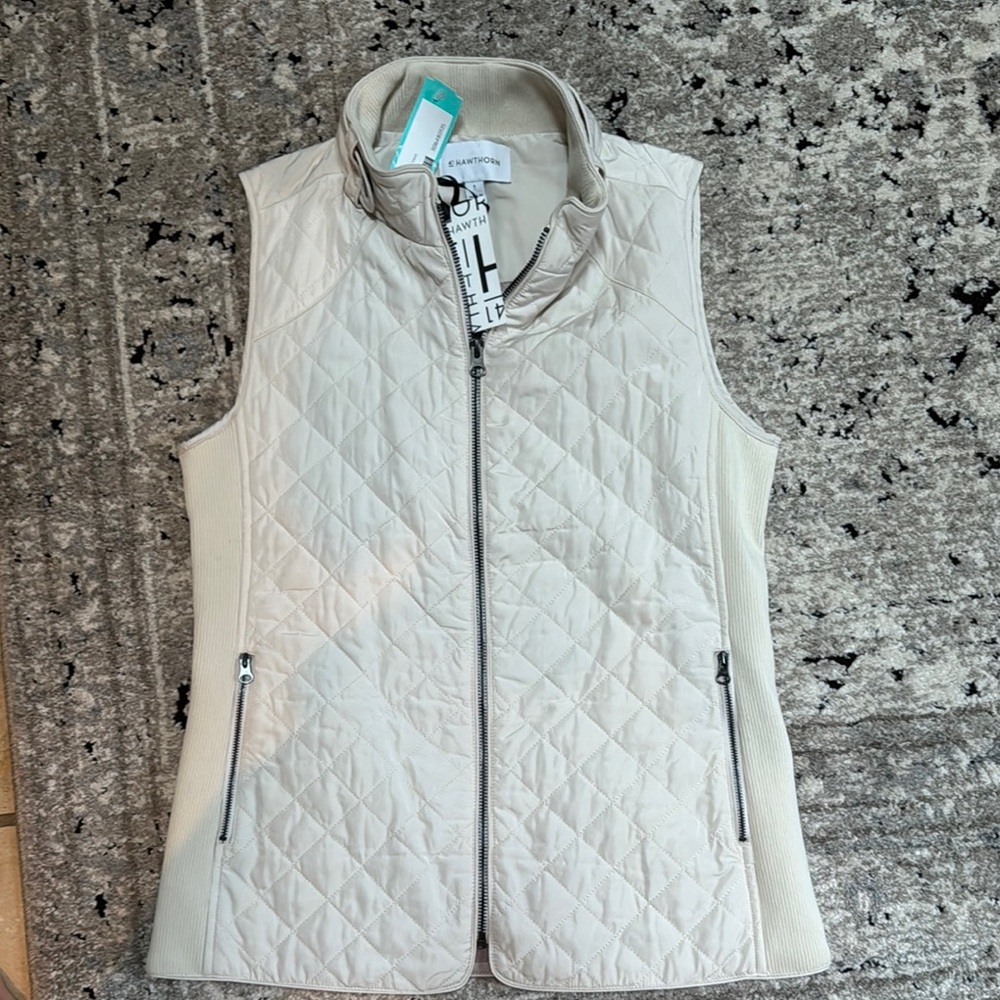 41 Hawthorn Cream Quilted Vest with High Collar